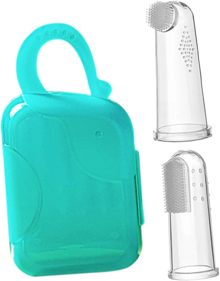 1 Set Finger Toothbrush Soft Gum Cleaner for Oral Massager for Teething Relief Portable Storage Case Included Easy to Clean for Boy Girl and Pets