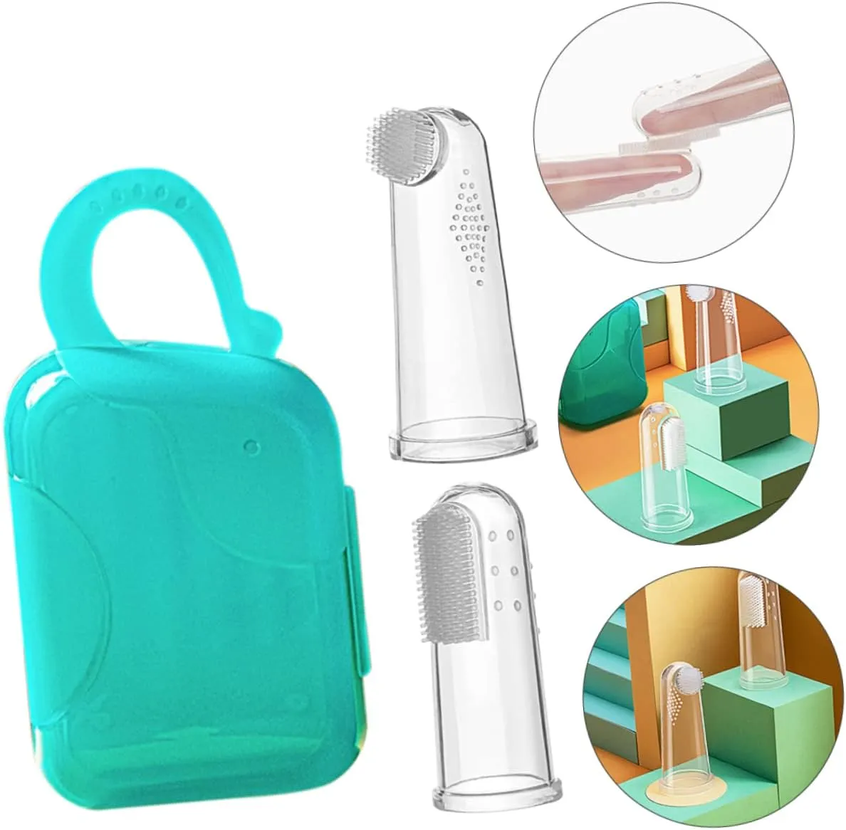 1 Set Finger Toothbrush Soft Gum Cleaner for Oral Massager for Teething Relief Portable Storage Case Included Easy to Clean for Boy Girl and Pets