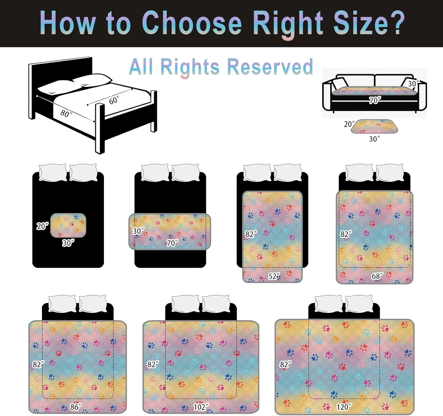 100% Waterproof Dog Bed Cover 52x82 inch Reversible Changing Pad Reusable Camping Mat for Kids/Pet/Dog/Cat Washable Geometric Embroidery Blanket Patchwork Rainbow Dog Paw Printed Gray