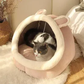 15.8" Soft Round Plush Faux Fur Pet Bed for Cats or Small Dogs, Anti-Anxiety Cat Bed, Washable Fluffy Anti-Slip Mute Base, Cozy Kitty Kennel (pi-nk)