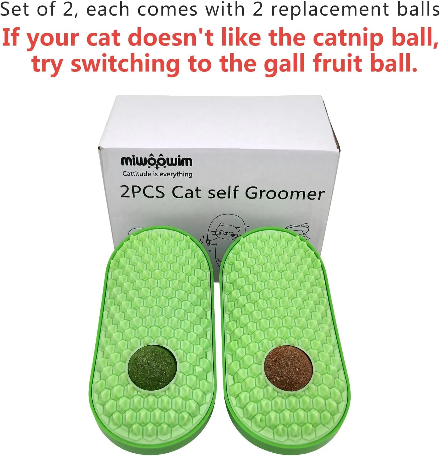 2 Pcs Catnip Toys Balls That Stick on Wall,Cat Toy Ball, Catnip Balls for Cats Lick,Cat Face Scratchers, self Groomer for Indoor Cats, Corner Brush Wall
