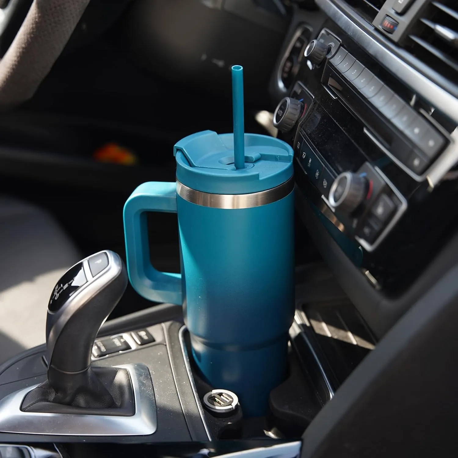 30 oz Tumbler with Handle and 2 Straws,2 in 1 Lid Insulated Water Bottle Stainless Steel Travel Coffee Mug,Blue Haze