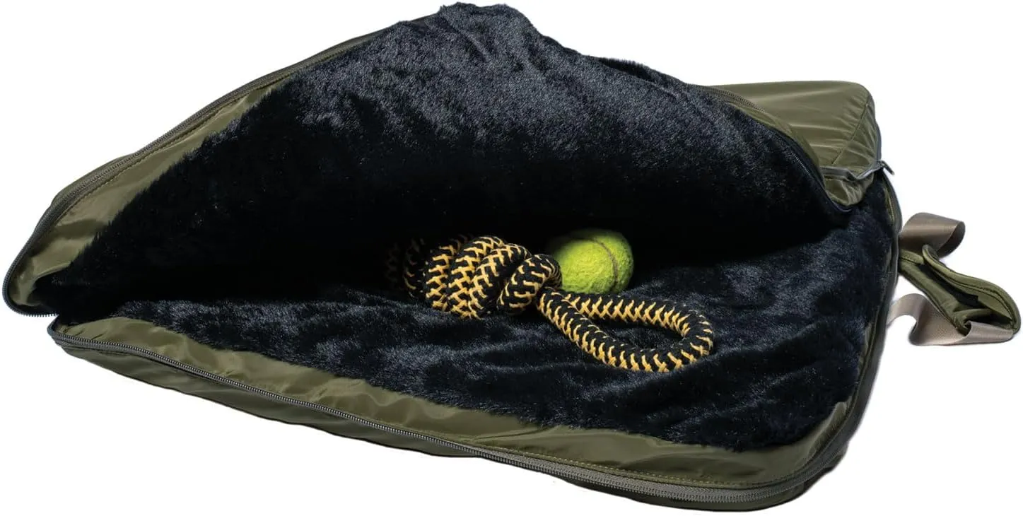 4 Cats & Dogs Gus Travel Bed  Large (33.5 x 47.25), Army  Portable Pet Bed for Dogs & Cats, Soft Faux Fur, Washable Water-Resistant Nylon, Zips into Suitcase w/Handle, Great for Travel & Camping