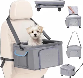 4-in-1 Cat Car Seat and Cat Carrier with Removable Wheels Booster Car Seats for Small Dogs Cats Comes with Shoulder Strap Clip-On Safety Leash and Thickened Pads, Pet Travel Carrier Bed up to 15lbs