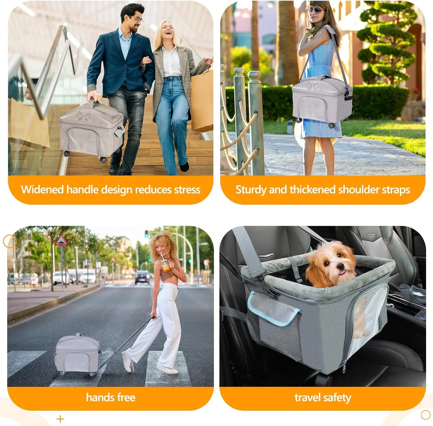 4-in-1 Cat Car Seat and Cat Carrier with Removable Wheels Booster Car Seats for Small Dogs Cats Comes with Shoulder Strap Clip-On Safety Leash and Thickened Pads, Pet Travel Carrier Bed up to 15lbs