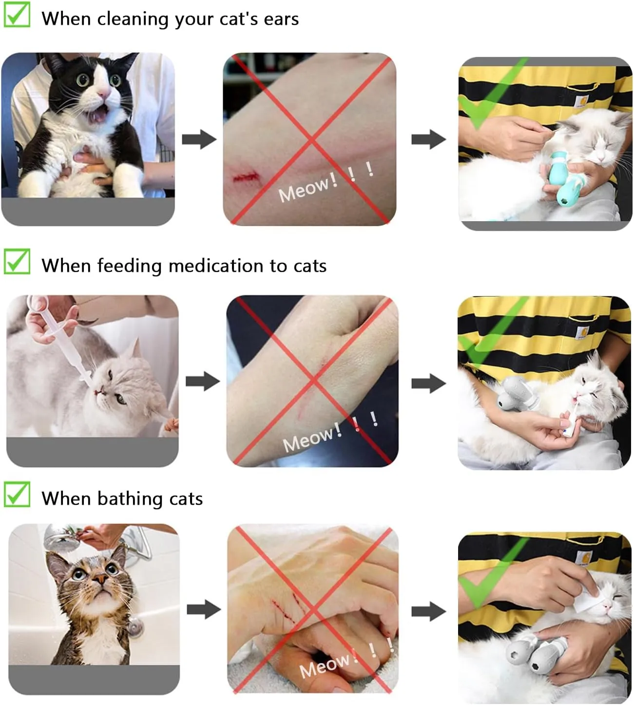 4 Pieces Cat Scratch Cover for Nursing Rehabilitation Cat Boots for Cats Only, Adjustable Cat Bathing Gloves (Grey)