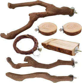 7PCS Bird Perches Natural Parrot Perch Stand for Cage, Grape Wood Stands, Bird Platforms, Parakeets Paw Grinding Fork Exercise Toys Set for Cockatiels, Conure, Parrot