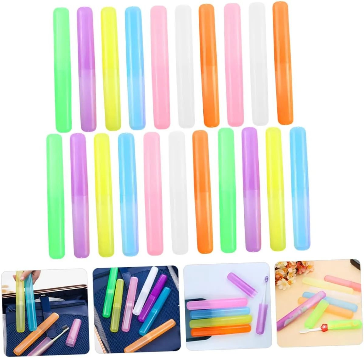 Amosfun 4sets Travel Toothbrush Holder Pp Material Case Airtight Compact Portable Toothbrush Storage for Camping Outdoor and Travel 21pcs*4
