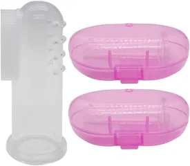 Baby Finger Toothbrush (Set of 2) - Silicone Baby Toothbrush with 2 Cases in Pink - Toddler Training Toothbrush - Newborn Oral Massager - Easy Oral Hygiene for Kids & Pets (Pink)
