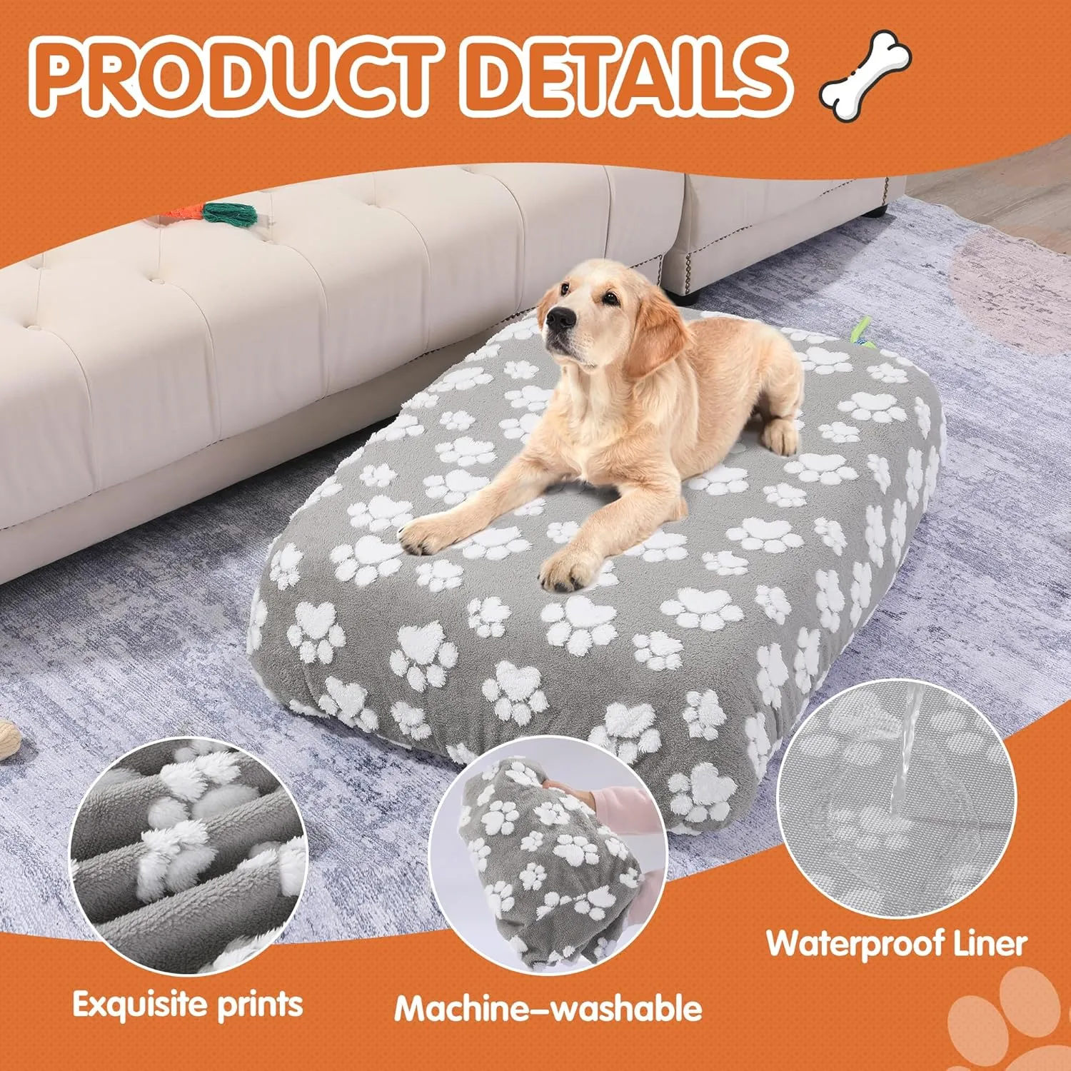 BALAPET Washable Dog Bed Cover 100% Waterproof, Soft Plush Velvet Dog Bed Covers Replacement Only, Fitted Reusable Cover for Pet Mat Bed(36x27x6in)