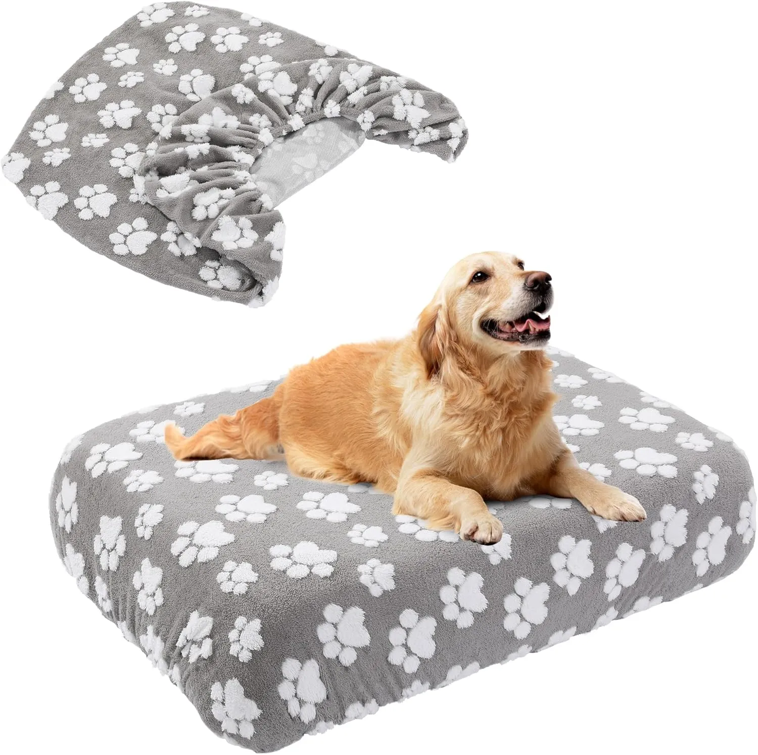 BALAPET Washable Dog Bed Cover 100% Waterproof, Soft Plush Velvet Dog Bed Covers Replacement Only, Fitted Reusable Cover for Pet Mat Bed(36x27x6in)