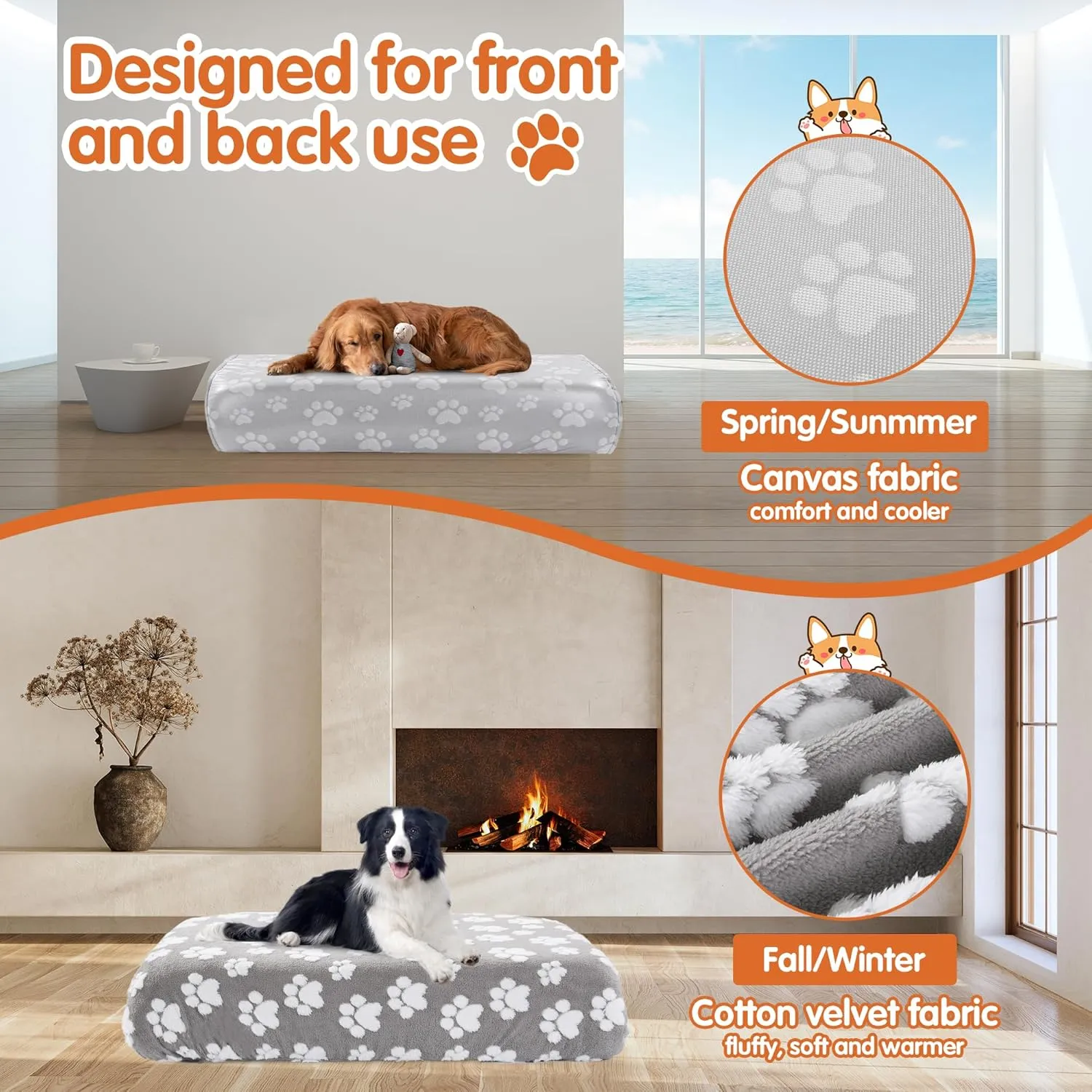 BALAPET Washable Dog Bed Cover 100% Waterproof, Soft Plush Velvet Dog Bed Covers Replacement Only, Fitted Reusable Cover for Pet Mat Bed(36x27x6in)