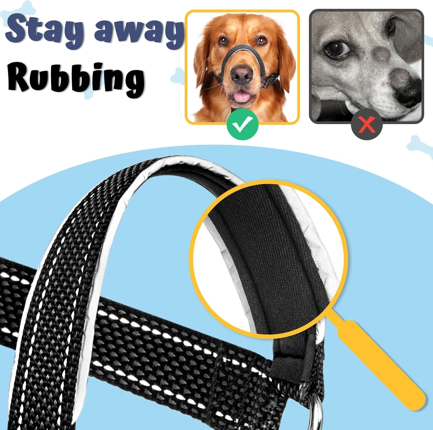 BARKLESS Dog Head Collar, Soft No Pull Head Halter, Reflective Muzzle Leash with Safety Link, Adjustable Headcollar, Padded Nose Leash for Large Medium Dogs Training Walking (Black, L)