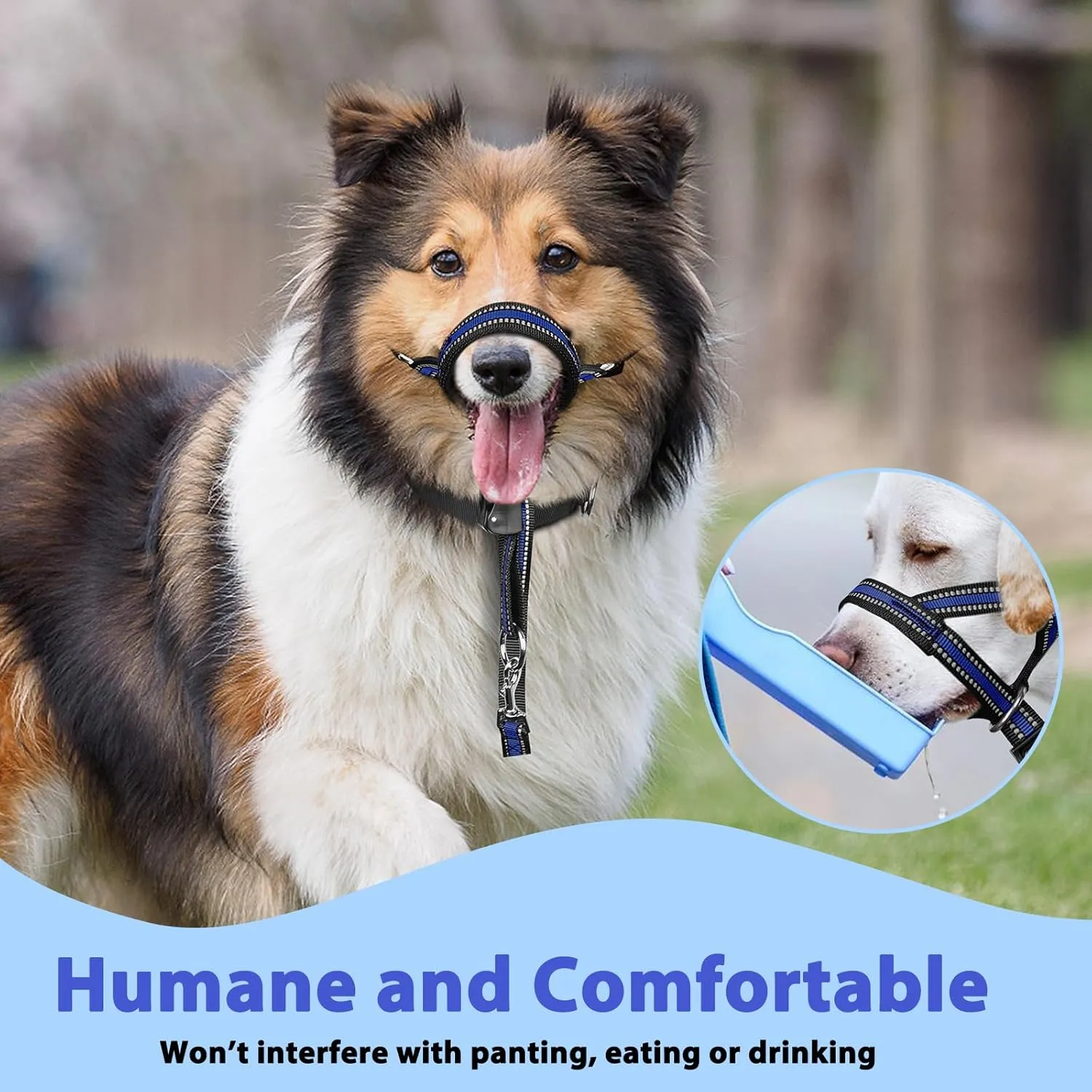BARKLESS Soft Dog Head Collar, Patented Padded No Pull Head Halter, Training Nose Leash with Safety Link for Medium Large Dogs, Adjustable Muzzle Leash, Easy Control for Walking(Blue, M)