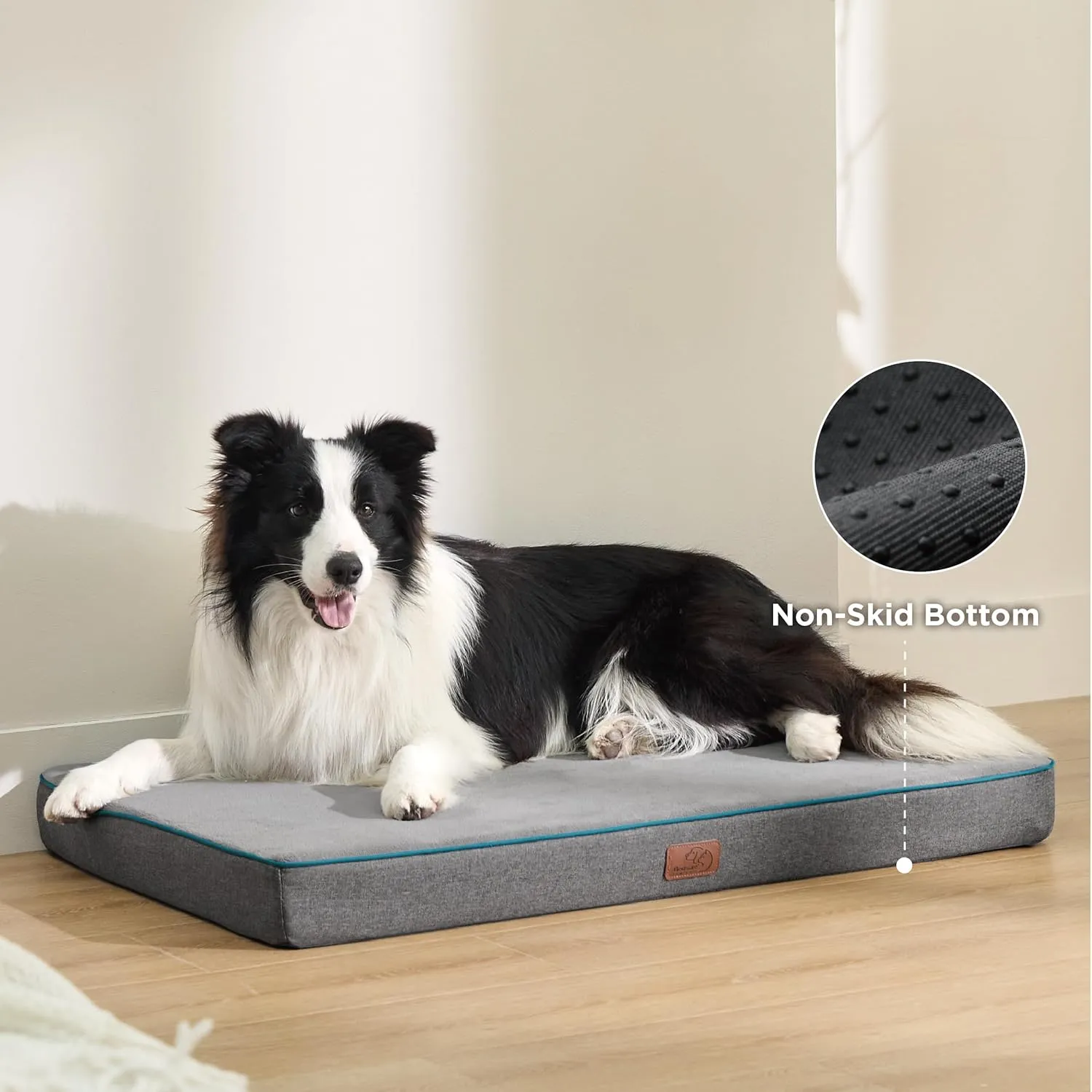 Bedsure Memory Foam Dog Bed Large Sized Dog - Orthopedic Waterproof Pet Beds for Crate with Removable Washable Water-Resistant Cover and Nonskid Bottom, Plush Flannel Fleece Top Pet Mat, Grey
