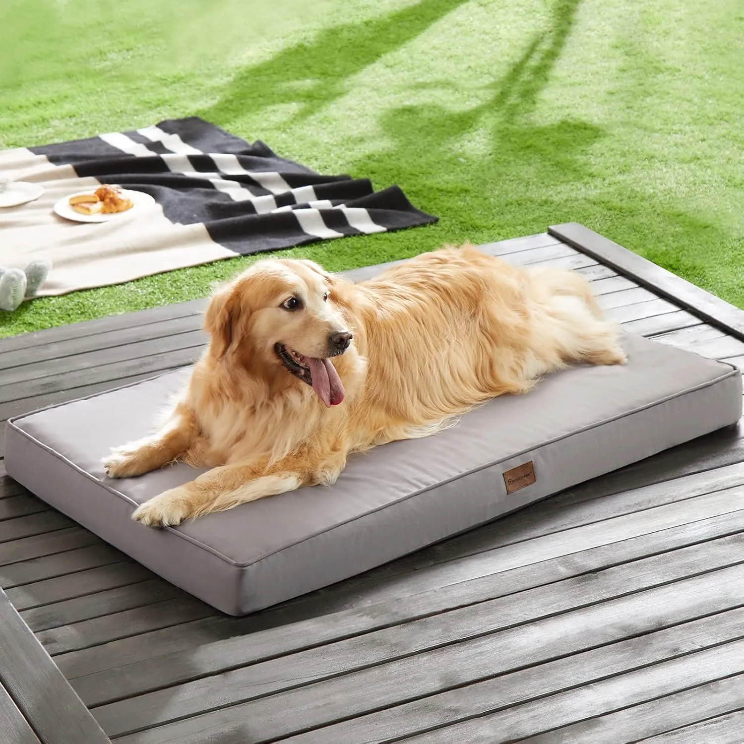 BFPETHOME Outdoor Dog Bed for Large Dogs, Waterproof, Orthopedic with Removable Washable Cover, Egg Crate Foam Mat (36 x 27 in, Grey)