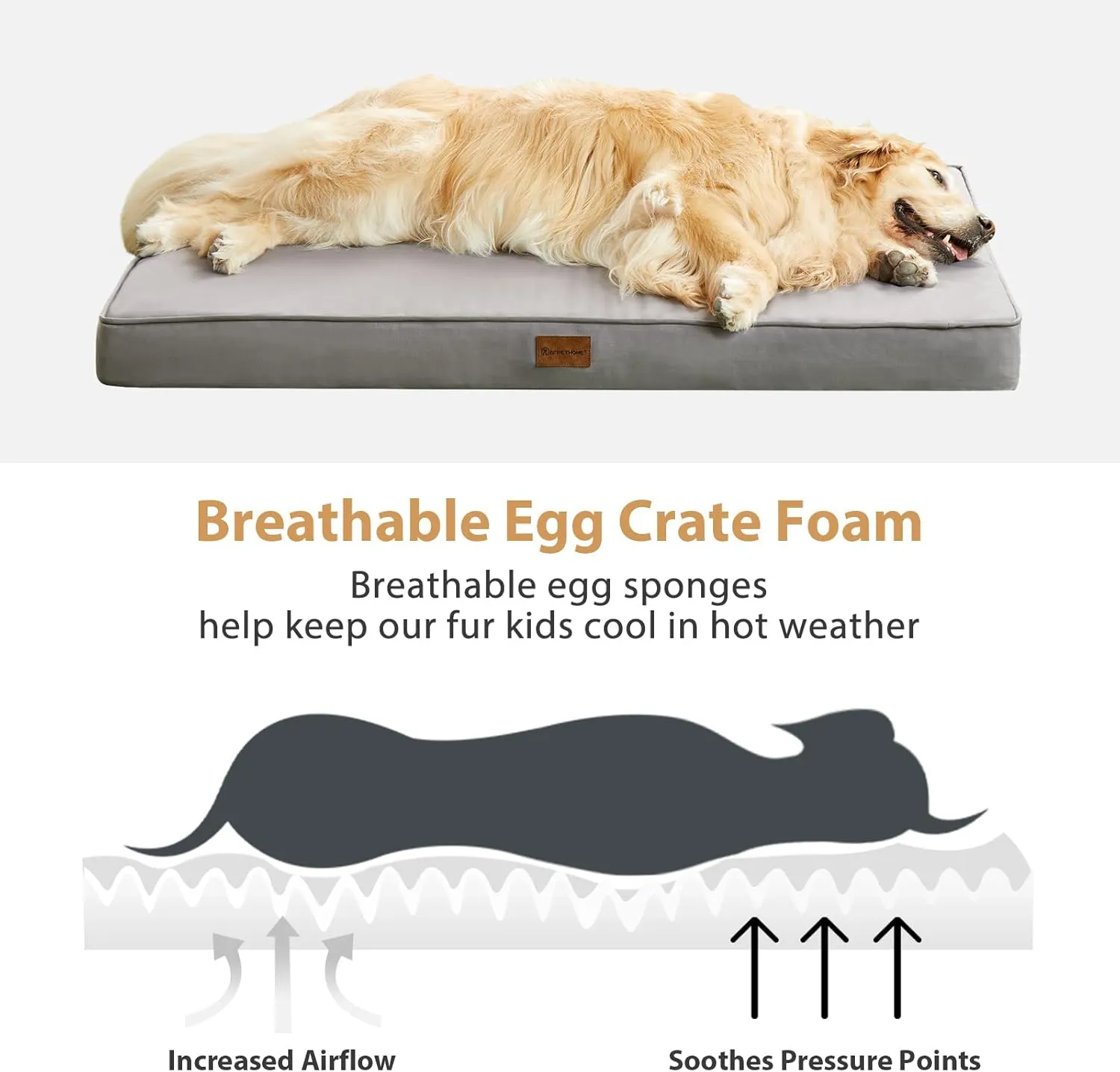 BFPETHOME Outdoor Dog Bed for Large Dogs, Waterproof, Orthopedic with Removable Washable Cover, Egg Crate Foam Mat (36 x 27 in, Grey)