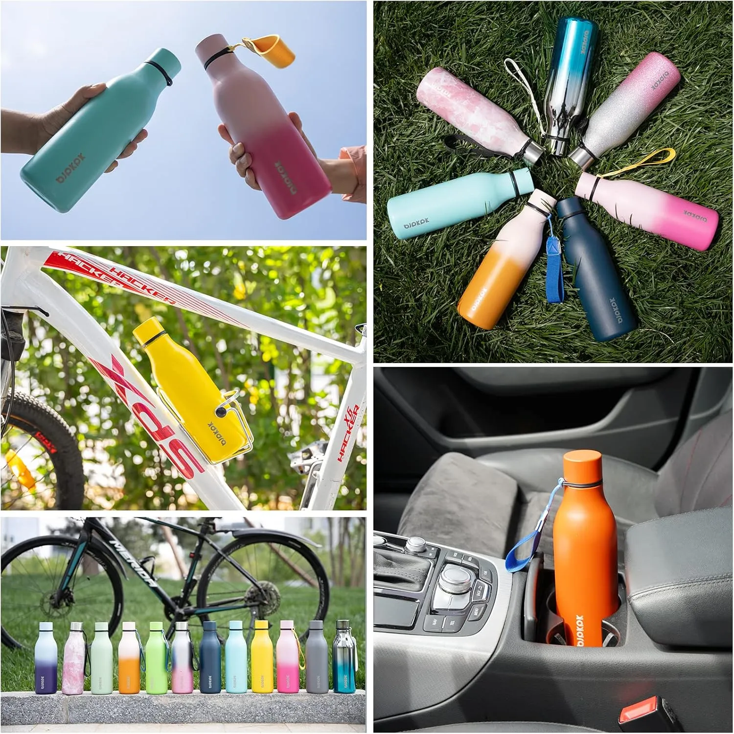 BJPKPK Insulated Water Bottles, 18 oz Stainless Steel Metal Water Bottle with Strap, BPA Free Leak Proof Thermos, Mugs, Flasks, Reusable Water Bottle for Sports & Travel, Army Green