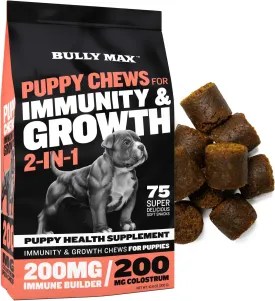 Bully Max 2-in-1 Puppy Treats Soft Chews for Immunity & Growth - Dog Vitamins & Supplements - Essential Multivitamin Food Topper for Health & Immune Support - Small, Medium & Large Breed Puppies