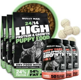 Bully Max Bulk Puppy Pack - High Protein Lamb & Rice Dog Food, 15 lb. (3 x 5 lb. Bags)   Growth & Development Puppy Vitamins (3 Bottles) - Ultimate Value Pack for Growing Puppies, Small & Large Breed