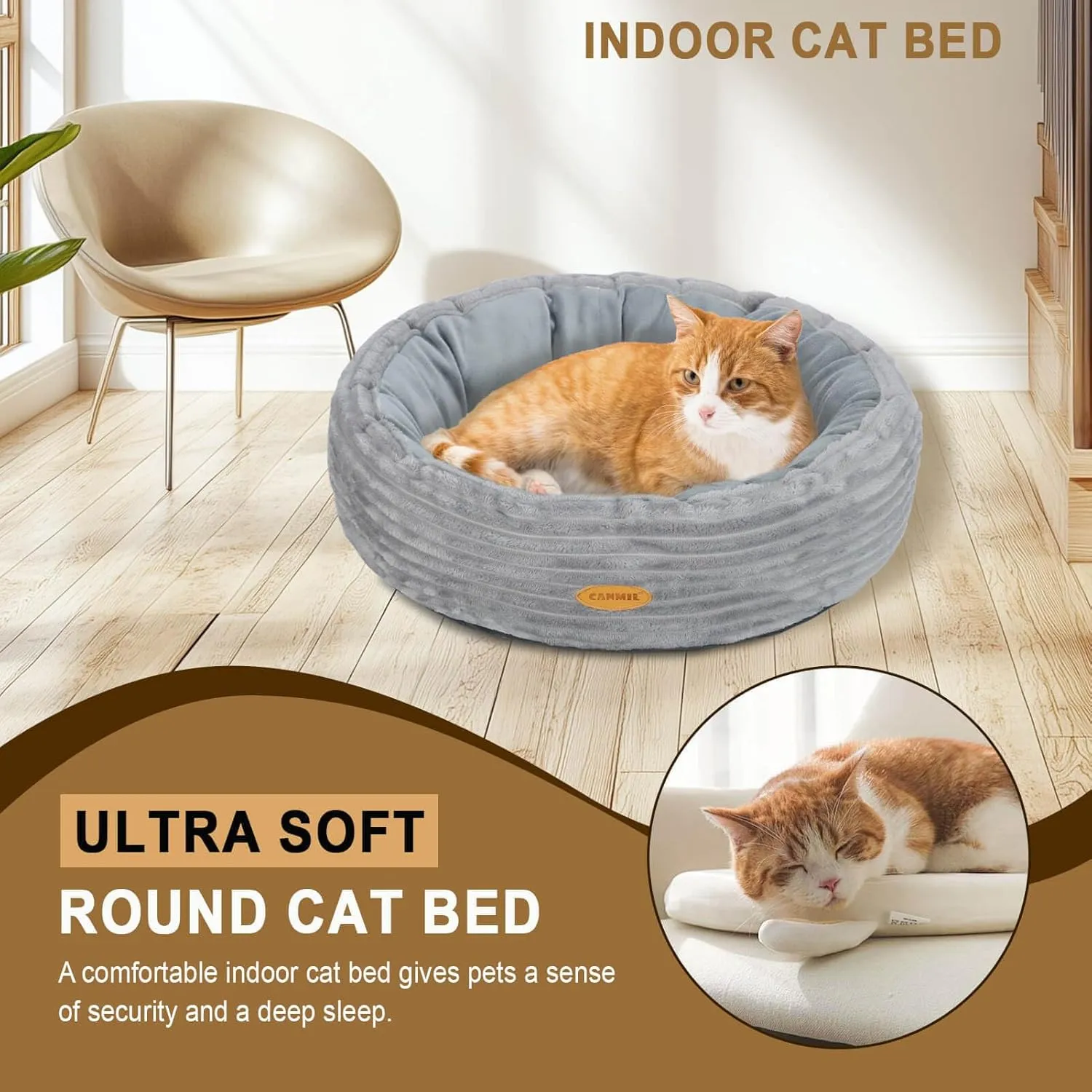 Cat Bed, Cat Bed for Indoor Cats, 20 Donut Cat Bed for Cats and Small Dogs, Washable Round Pet Bed, Indoor Use