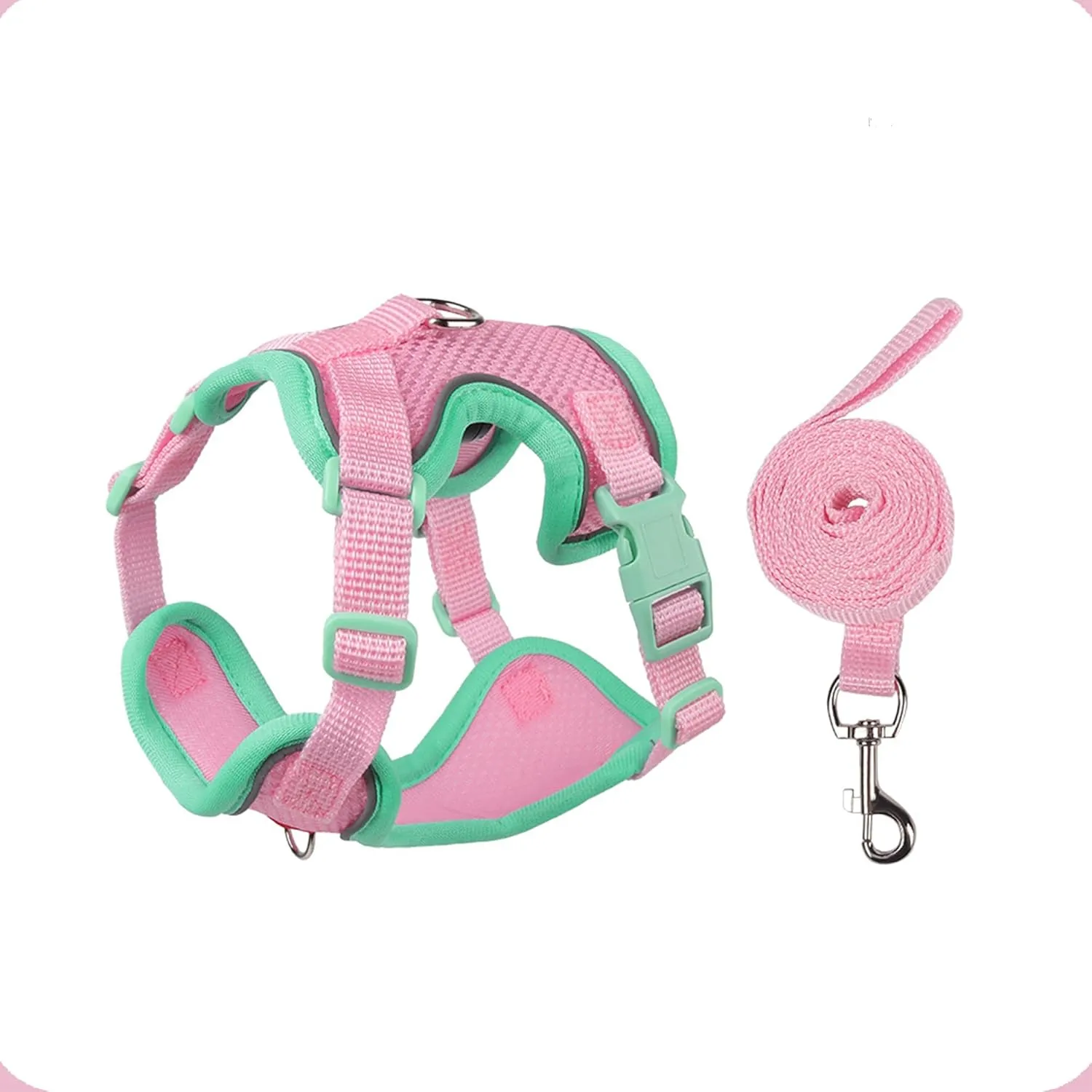 Cat Harness and Leash Set for Walking  Escape-Proof Reflective Vest for Cats and Small Dogs, Adjustable Soft Air Mesh with Pressure-Reducing Design, 4.92ft, M, Green & Pink