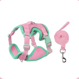 Cat Harness and Leash Set for Walking  Escape-Proof Reflective Vest for Cats and Small Dogs, Adjustable Soft Air Mesh with Pressure-Reducing Design, 4.92ft, M, Green & Pink