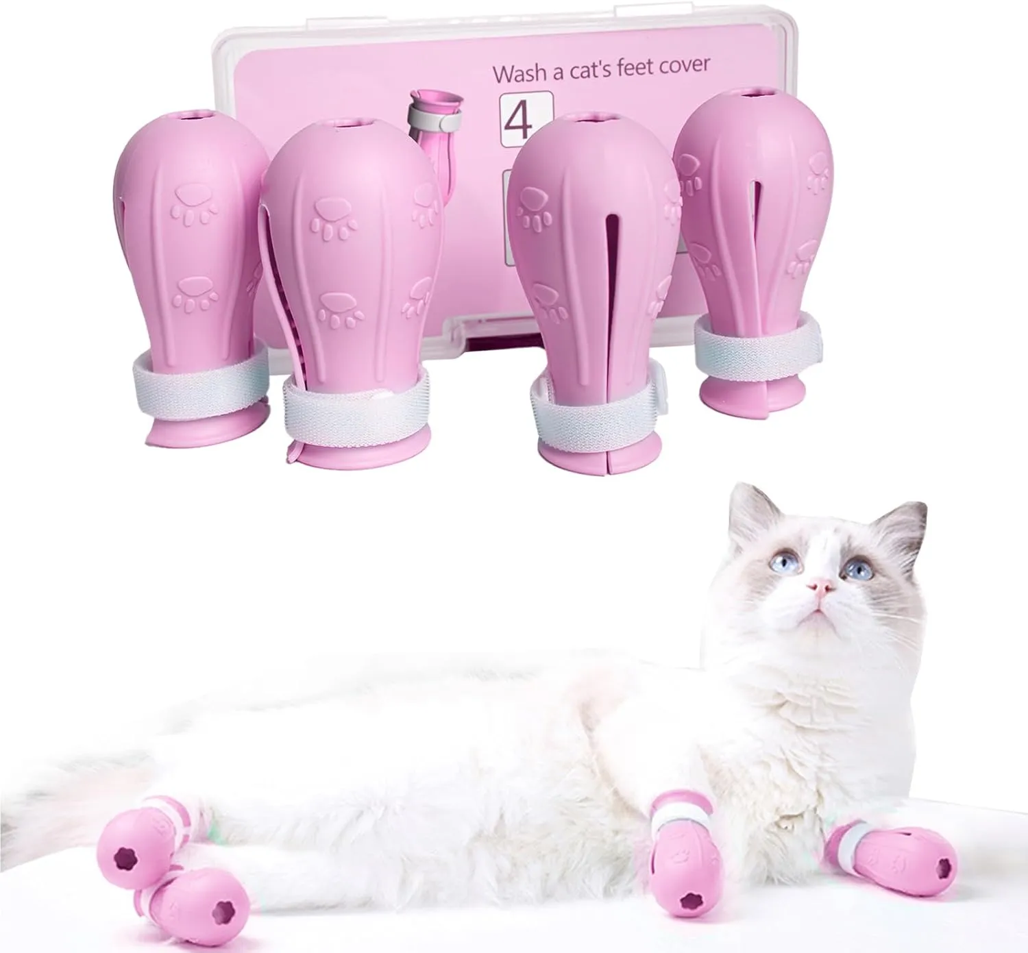 Cat Scratch Cover for Nursing Rehabilitation Cat Boots for Cats Only, Adjustable Cat Bathing GlovesPink-c