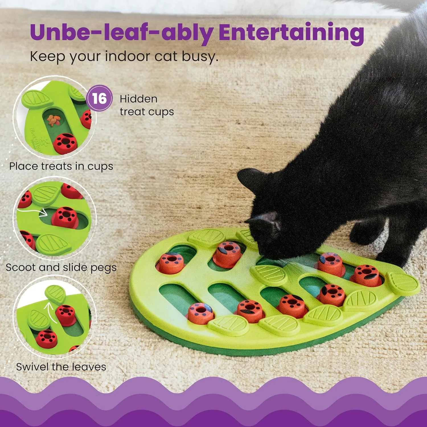 Catstages Buggin' Out Puzzle & Play, Interactive Treat Puzzle Cat Toy, Green