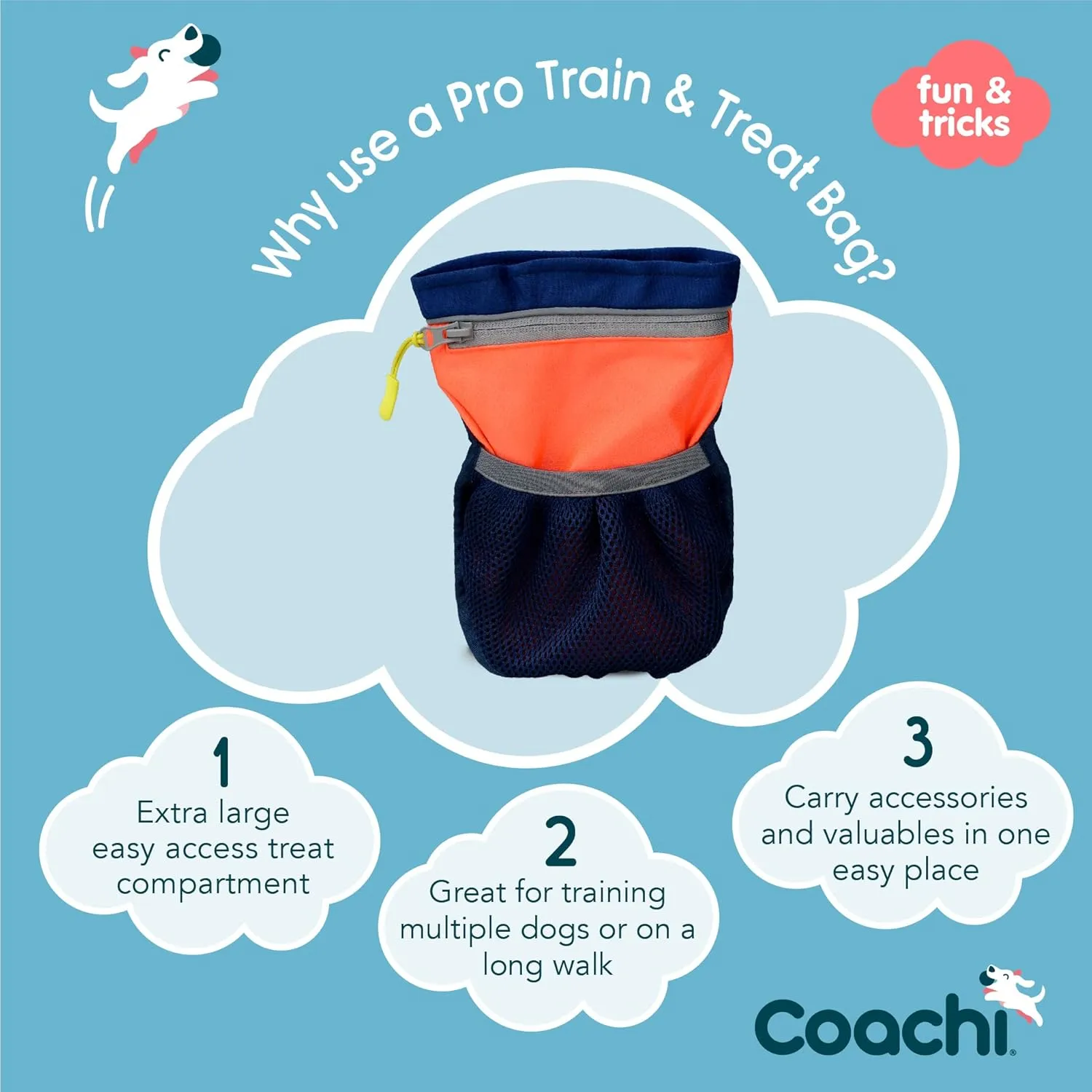Coachi Pro Train & Treat Bag, Pouch. Dog Trainers and Professional Walkers, Extra Large Storage, Secure Attachment Options, Zipped Pocket, Magnetic Closure. Suitable for Dog Walking & Training