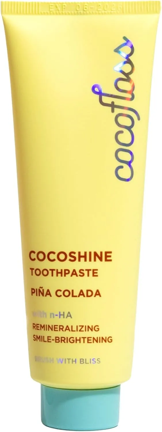 Cocoshine Whitening Toothpaste, Remineralize & Repair Sensitive Teeth, Fluoride-Free with n-HA, Kid-Friendly, Pina Colada, 3.4 oz