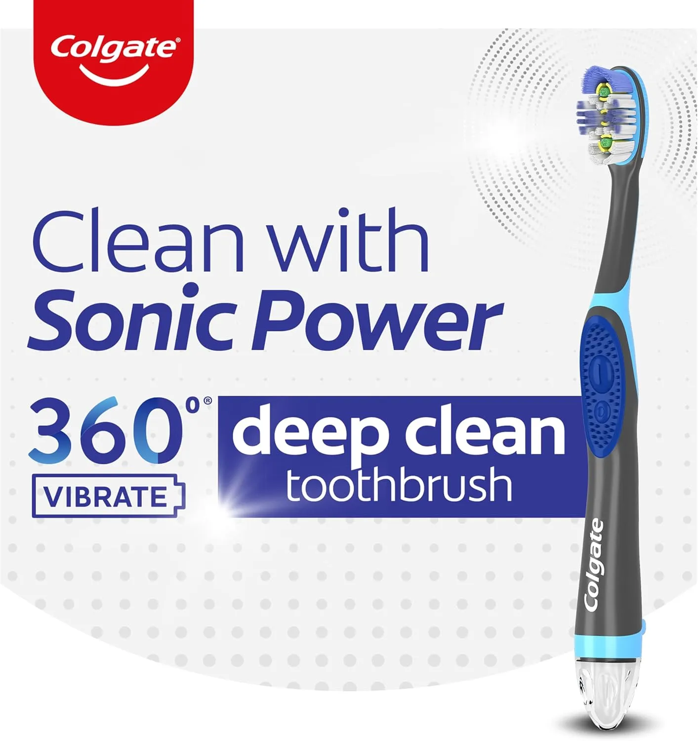 Colgate 360 Vibrate Deep Clean Battery Operated Toothbrush Pack, Disposable Electric Toothbrush with 1 AAA Battery Included, Whole Mouth Clean, 2 Pack