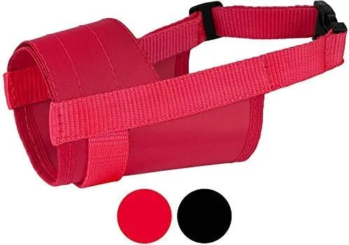CollarDirect 2-PCs Set Dog Muzzles - Adjustable Soft Breathable Nylon Dog Mouth Guard Cover for Small, Medium and Large Dogs, Anti Chewing, Barking & Biting - Black & Red (1Black & 1Red, M/L)