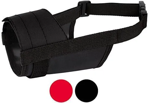 CollarDirect 2-PCs Set Dog Muzzles - Adjustable Soft Breathable Nylon Dog Mouth Guard Cover for Small, Medium and Large Dogs, Anti Chewing, Barking & Biting - Black & Red (1Black & 1Red, M/L)