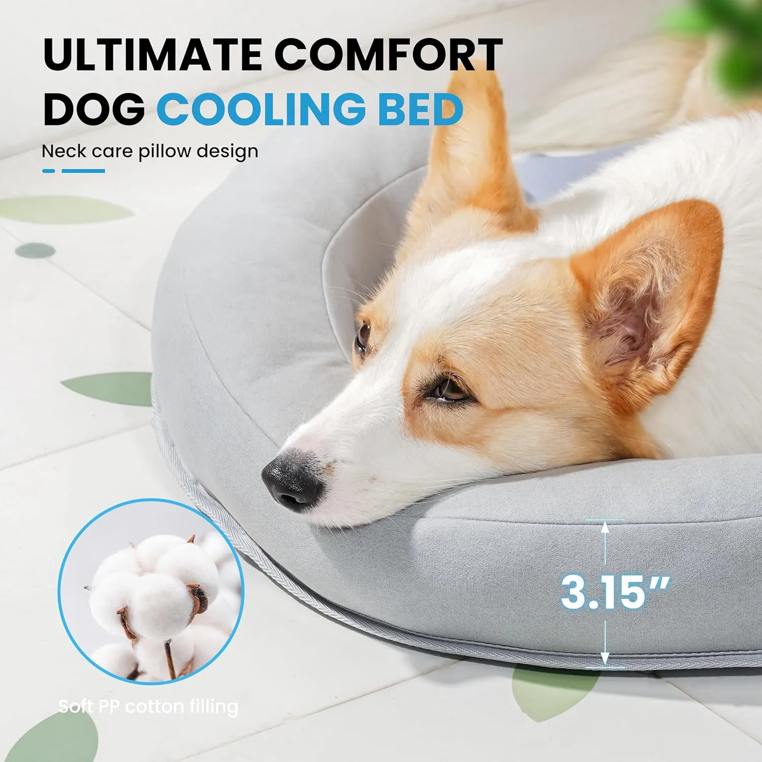 Cooling Dog Bed with Water Mat and Pillow, Waterproof Cooling Mat for Medium Small Dogs up to 50lbs, Pet Cool Pad with Summer Cool Fabric (Grey, C-Shaped)