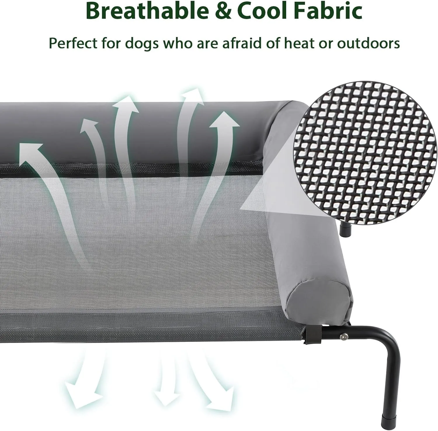 Cooling Elevated Dog Bed for Large Dogs  Waterproof Raised Dog Cot with Slope Headrest, Breathable Teslin Mesh, Durable & Portable Pet Bed for Indoor and Outdoor Use, Grey