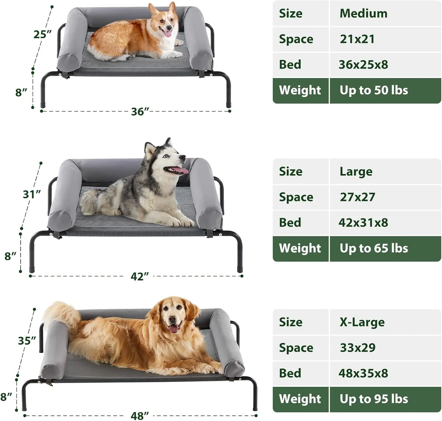 Cooling Elevated Dog Bed for Large Dogs  Waterproof Raised Dog Cot with Slope Headrest, Breathable Teslin Mesh, Durable & Portable Pet Bed for Indoor and Outdoor Use, Grey