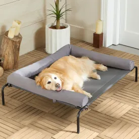 Cooling Elevated Dog Bed for Large Dogs  Waterproof Raised Dog Cot with Slope Headrest, Breathable Teslin Mesh, Durable & Portable Pet Bed for Indoor and Outdoor Use, Grey