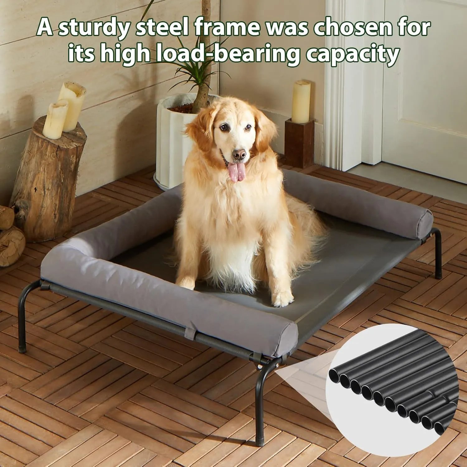 Cooling Elevated Dog Bed for Large Dogs  Waterproof Raised Dog Cot with Slope Headrest, Breathable Teslin Mesh, Durable & Portable Pet Bed for Indoor and Outdoor Use, Grey