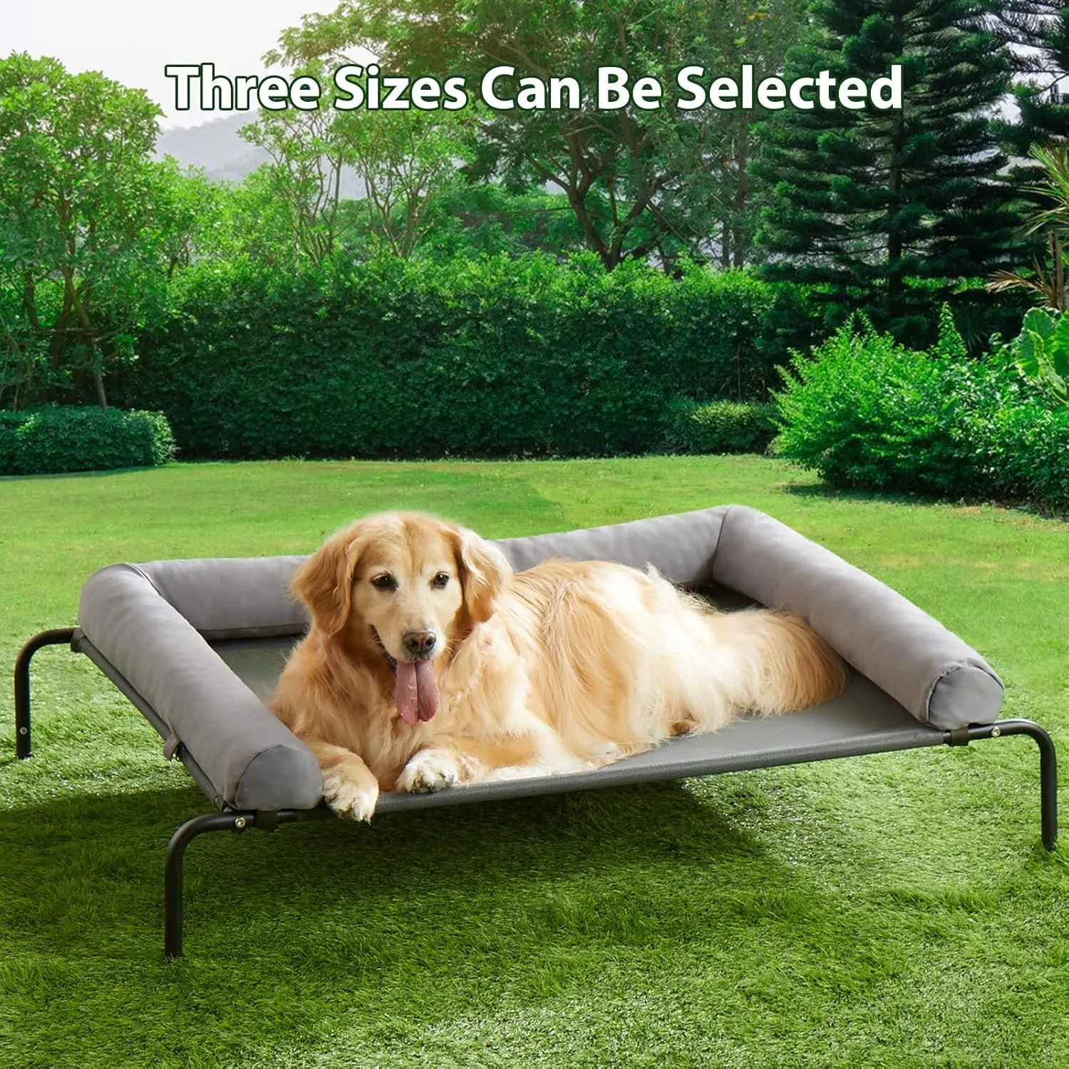 Cooling Elevated Dog Bed for Large Dogs  Waterproof Raised Dog Cot with Slope Headrest, Breathable Teslin Mesh, Durable & Portable Pet Bed for Indoor and Outdoor Use, Grey