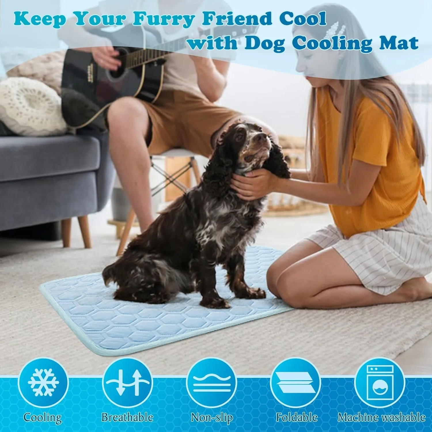 Cooling Mat for Dogs with Anti-Slip Bottom Dog Cooling Mat Machine Washable Water Absorption Top Cat Sleeping Pad