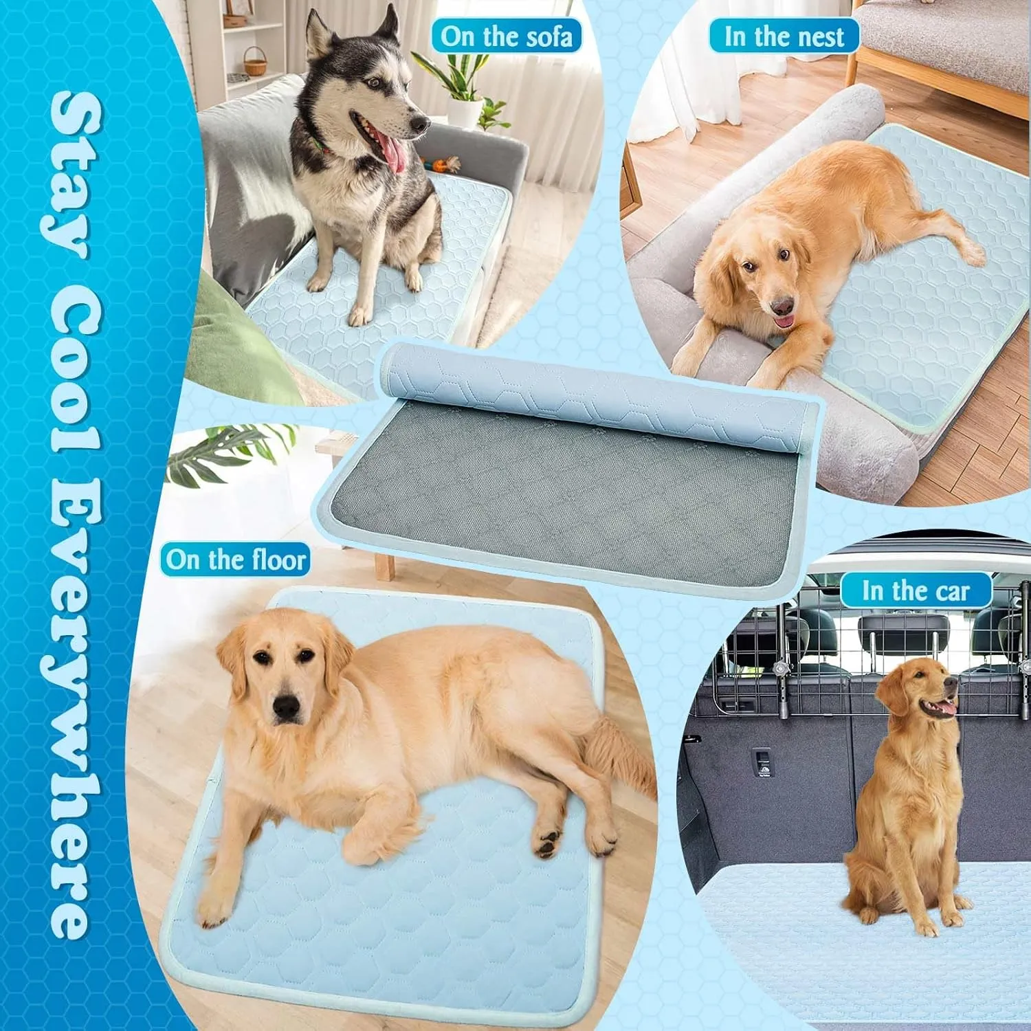 Cooling Mat for Dogs with Anti-Slip Bottom Dog Cooling Mat Machine Washable Water Absorption Top Cat Sleeping Pad