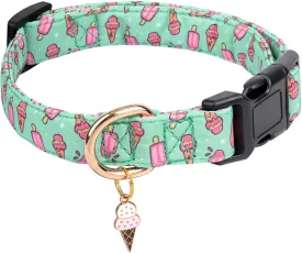 Cotton Dog Collar,Adjustable Cute Puppy Collar with Moon Patterned Design for Small Medium Large Dogs,Soft and Fancy Pet Collar with Safety Buckle for Girl Boy Dogs (Green Ice Cream, Medium)