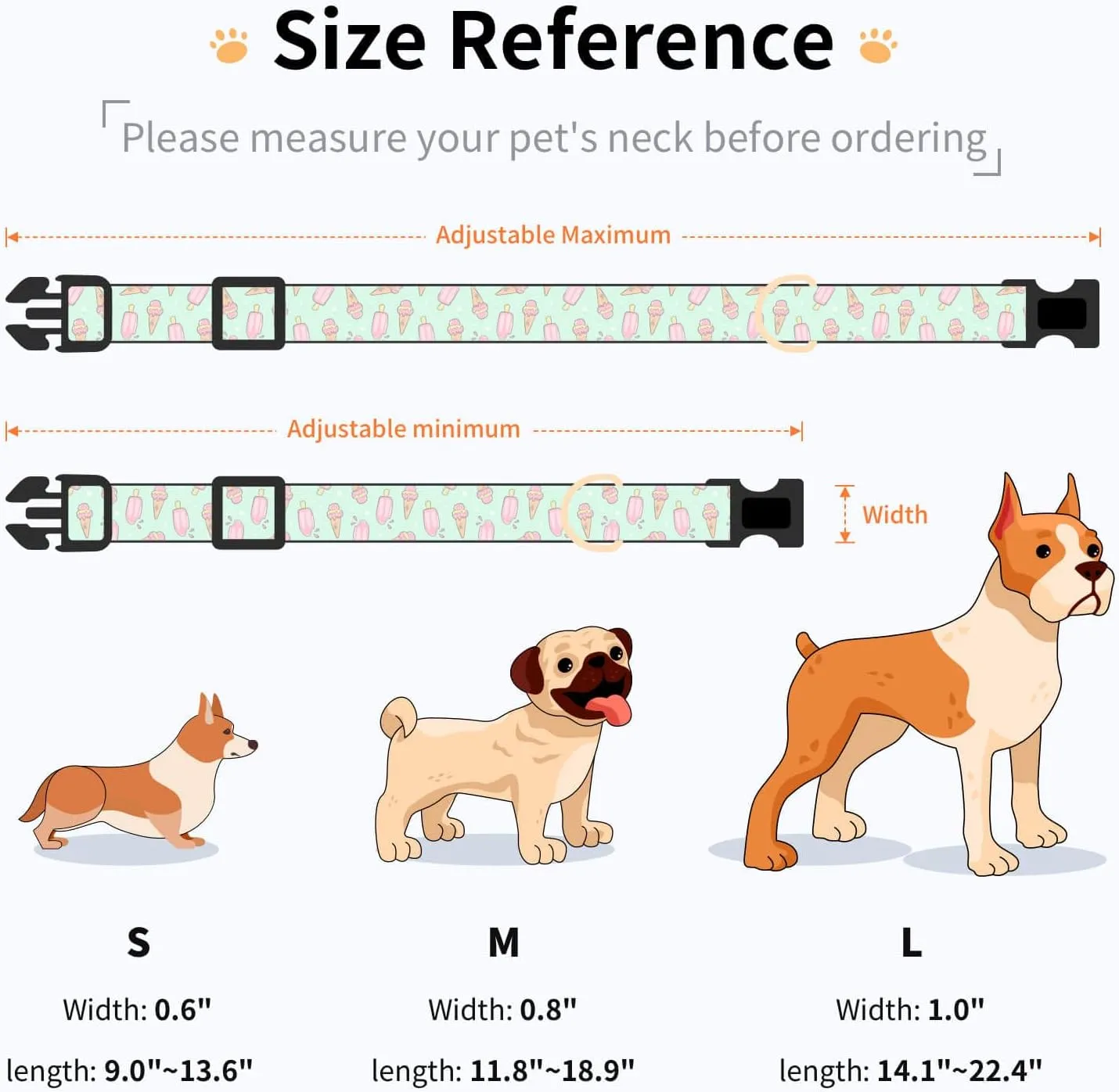 Cotton Dog Collar,Adjustable Cute Puppy Collar with Moon Patterned Design for Small Medium Large Dogs,Soft and Fancy Pet Collar with Safety Buckle for Girl Boy Dogs (Green Ice Cream, Medium)