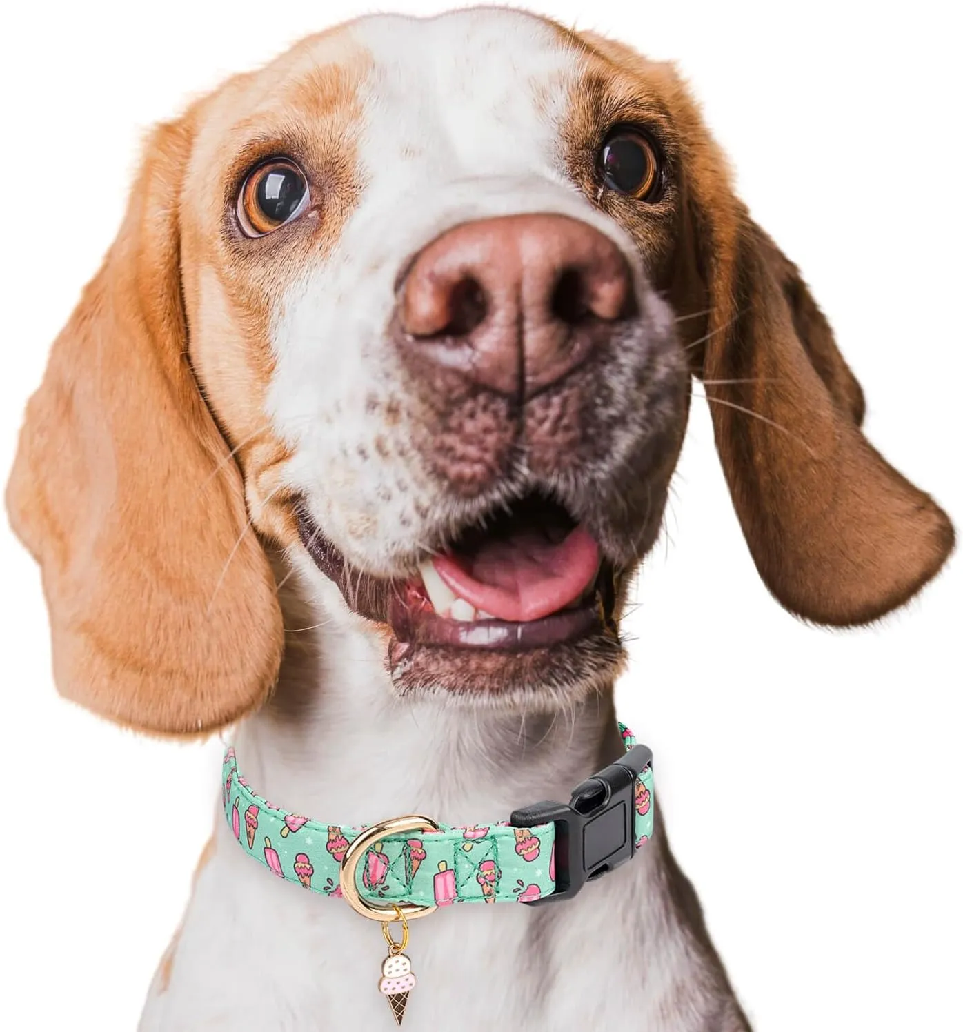Cotton Dog Collar,Adjustable Cute Puppy Collar with Moon Patterned Design for Small Medium Large Dogs,Soft and Fancy Pet Collar with Safety Buckle for Girl Boy Dogs (Green Ice Cream, Medium)