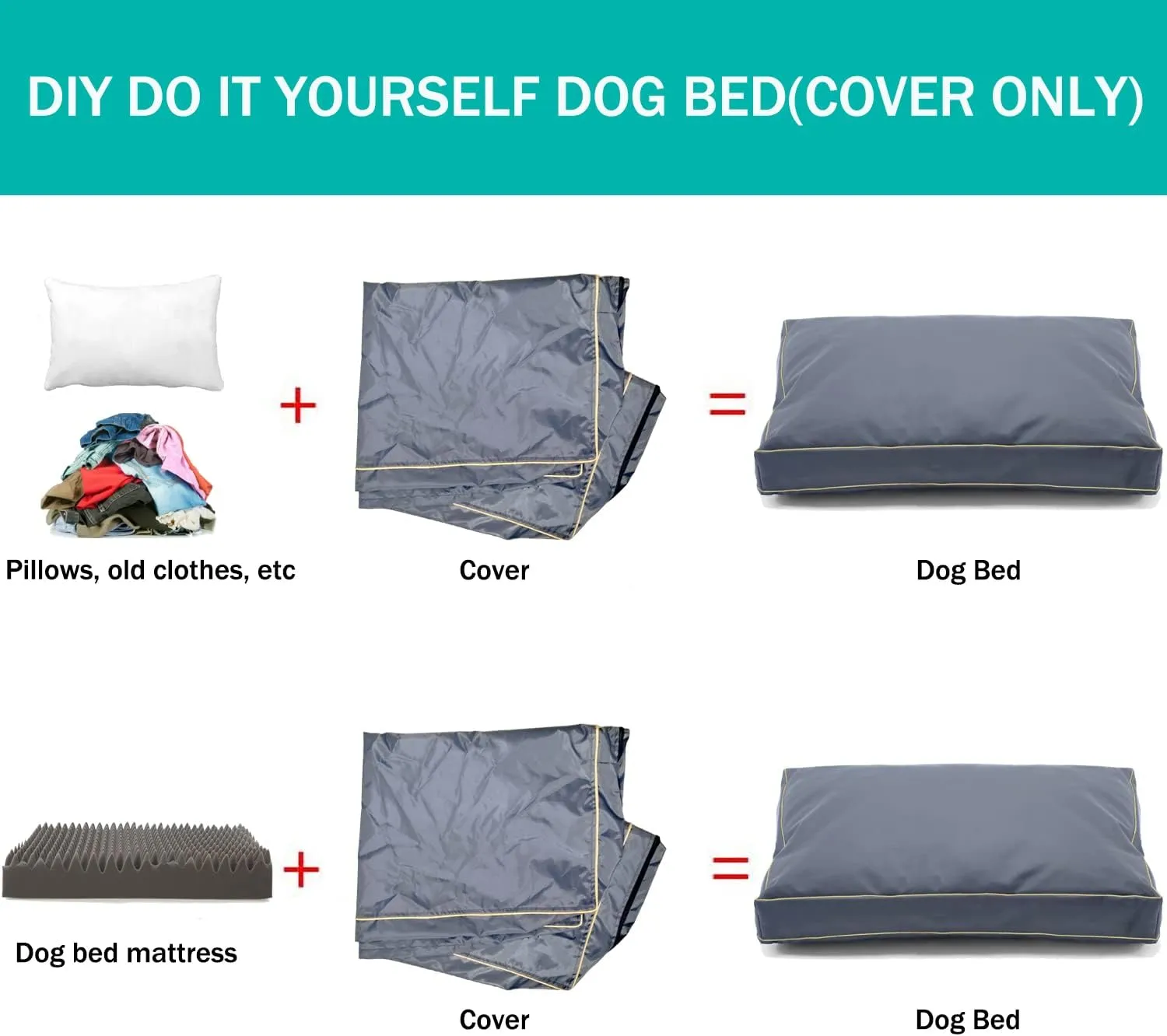 Dog Bed Cover,Waterproof Tough Plastic DIY Pet Bed Cover,Non Stick Hair Easy to Clean Rectangular Fillable Dog Bed Covers with Zipper(Dark Grey,36" L x 27" W x 4" Th,Cover Only)