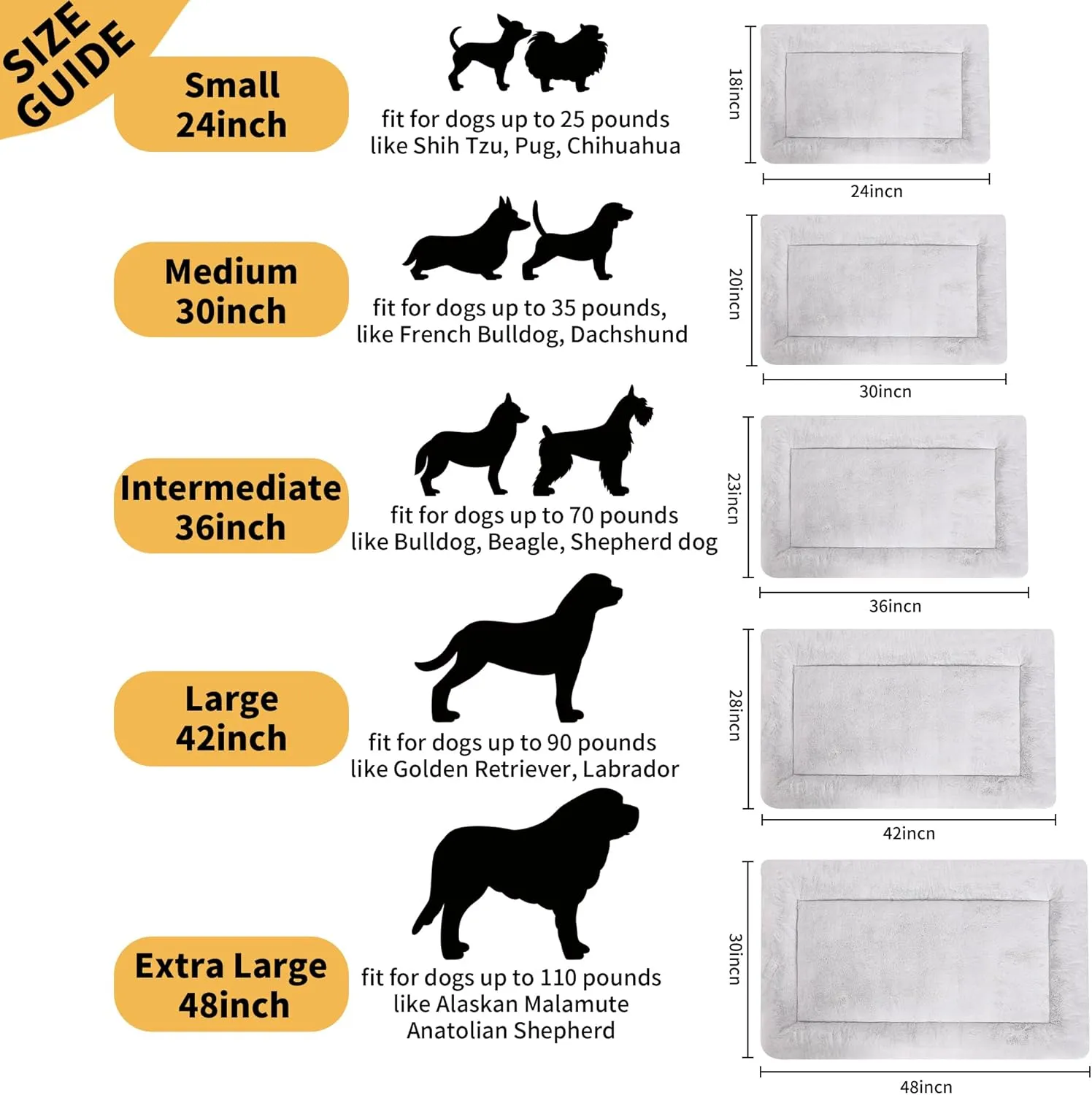 Dog Beds Crate Pad for Medium/Large Dogs, Ultra Soft Faux Fur Dog Bed for Crate, Washable & Anti-Slip Kennel Pad Pillow Cushion for Dogs Cozy Sleeping Mat (36" x 23", Grey