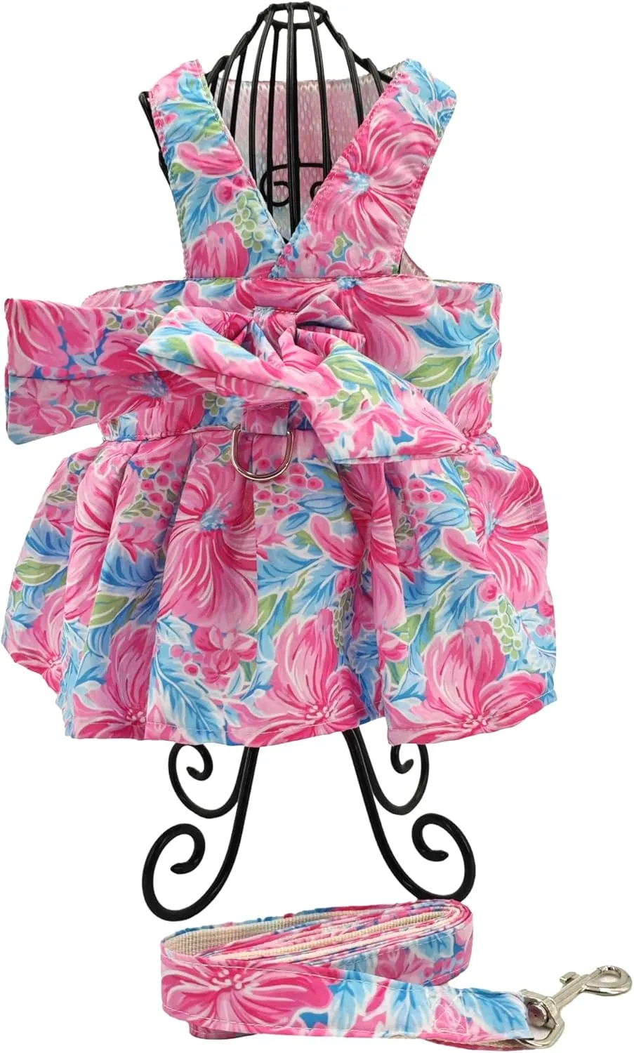 Dog Dress Bow Tie Harness Leash Set Harness Dress for Small Dogs Cute Dog Pet Girl Puppy Summer Clothes for Female Bunny Clothes Yorkie Chihuahua Training Walking (Small, PawtyTime)