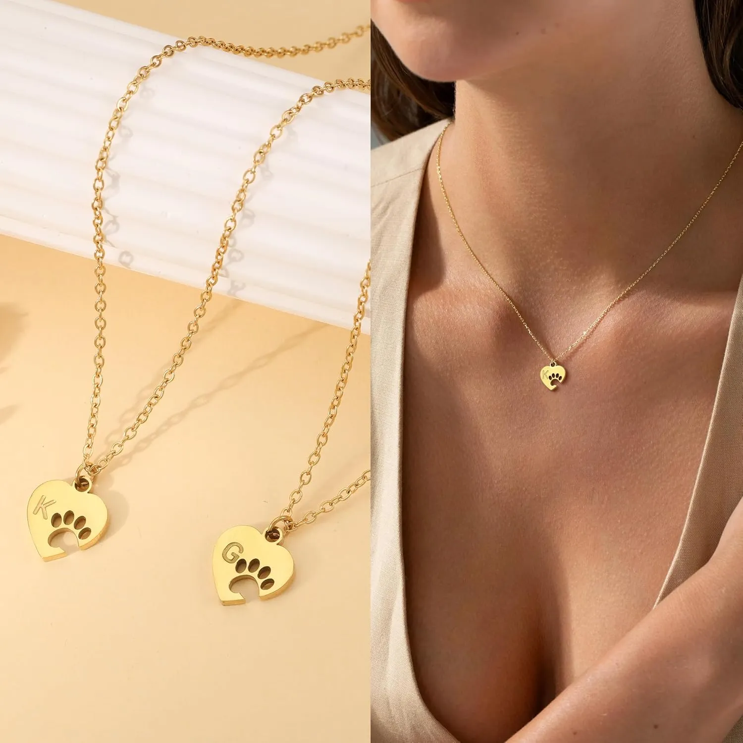 Dog Mom Gifts for Women Memorial Gift for Dogs lover Cat lover Initial Neckalce for Women with Paw Dainty 14k Gold Plated Heart Necklace Birthday Gift