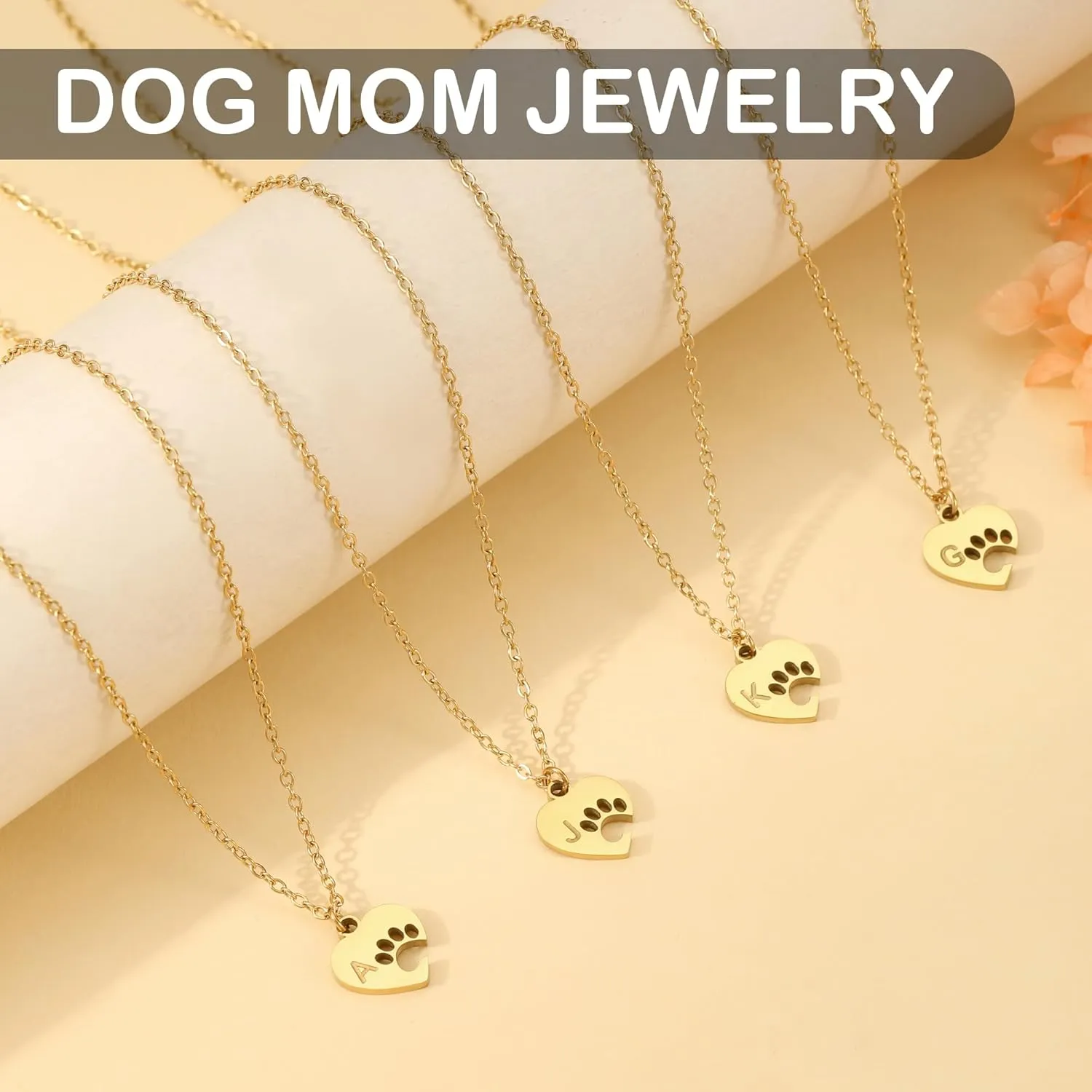 Dog Mom Gifts for Women Memorial Gift for Dogs lover Cat lover Initial Neckalce for Women with Paw Dainty 14k Gold Plated Heart Necklace Birthday Gift